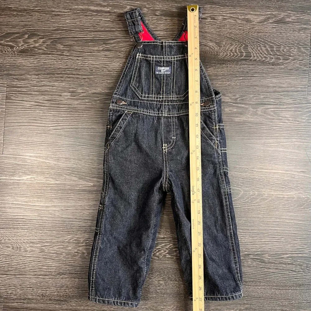OshKosh Bgosh Kids 18M Fleece Lined Denim Bib Overalls Cabincore Chores Farm